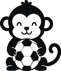 Fototapeta premium Premium Cute Monkey Soccer Logo featuring an adorable smiling monkey holding a classic soccer ball. Designed with bold shapes, smooth curves, and a clean vector