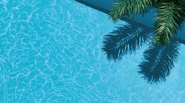 Sunlit turquoise water shimmers with tree branch shadow on poolside