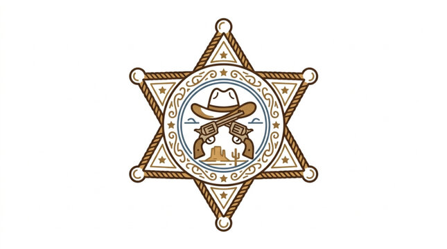 Vintage Sheriff Badge with Crossed Pistols and Cowboy Hat.
