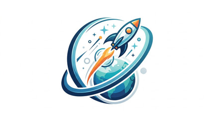 Rocket Ship Launching into Space with Stars and Planets. © Cintia