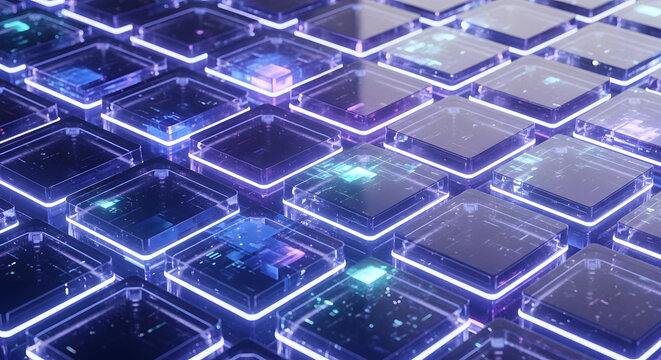 High-Tech Data Center Server Infrastructure Concept with Glowing Blue Processor Units for Cloud Computing and Artificial Intelligence