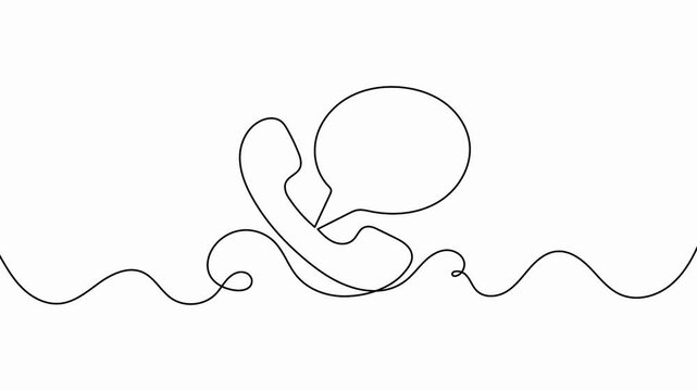 Telephone call concept animated with clean black stroke showing discussion speech bubble line art