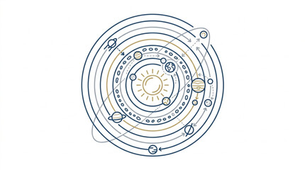 Stylized Solar System Diagram with Planets and Orbits. © Gabut