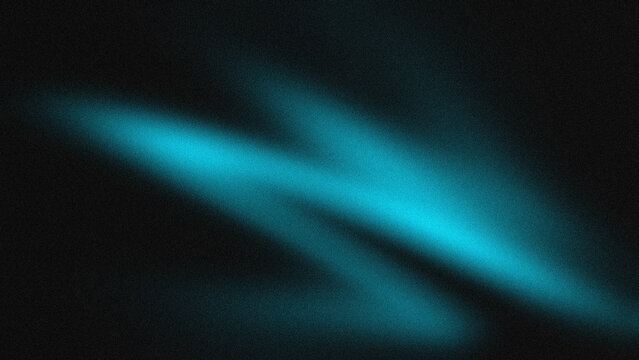 Abstract black background with vibrant cyan blue neon light wave and grain texture