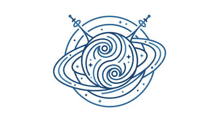 Stylized planet with rings and satellites in outer space. © Andini