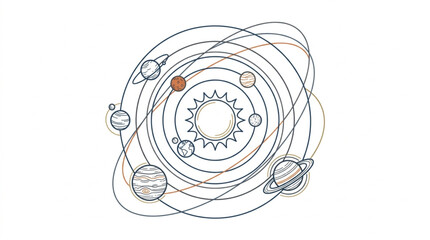 Solar System Illustration with Sun and Planets Orbiting. © Berkah