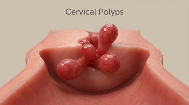 Cervical Polyps Benign Growths in Uterine Cervix 3D Illustration