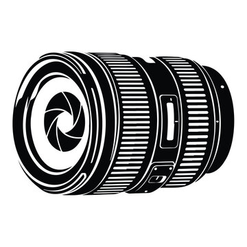 Professional camera lens vector illustration featuring aperture blades isolated design