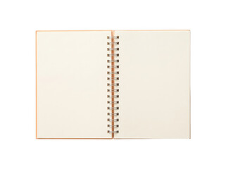 Fototapeta premium Open blank spiral notebook with cream pages as PNG asset isolated on transparent background