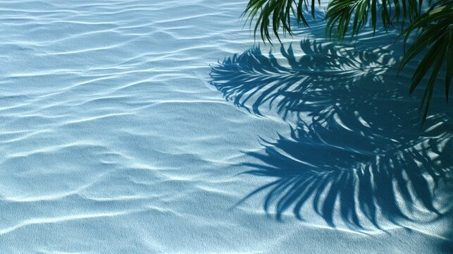 Tropical leaves cast dappled shadows on a sandy ocean floor