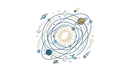 Solar System Illustration with Sun Planets and Orbits. © Peot