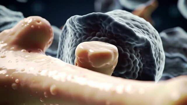 Detailed Medical CGI Visualization of Osteoclast Cell Resorbing Bone Area in High-Resolution 4K Medical Science Background