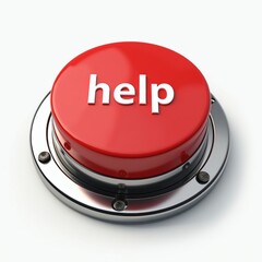 Fototapeta premium Isolated red help button on white backdrop signifies urgent assistance. Simple design conveys support service request emergency call. Ideal graphic element for apps websites conveying immediate aid.