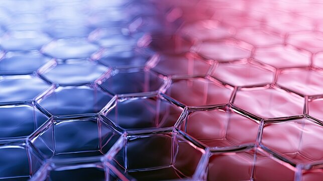 Reflective, iridescent hexagonal pattern with red and blue gradient