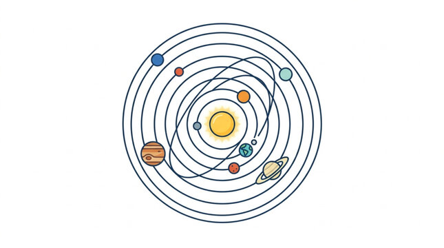 Solar System Model Showing Planets Orbiting Sun.