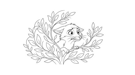 Fototapeta premium Black and White Line Art Portrait of Wolf Head with Floral Crown in Minimalist Style