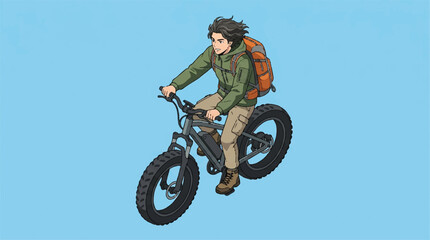 Naklejka premium Man riding electric bike in urban environment