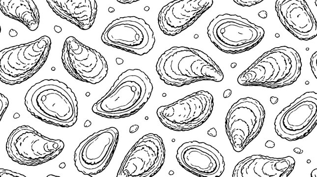 Detailed black and white mussel shell pattern design.