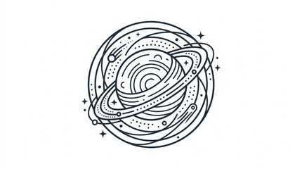 Stylized illustration of a ringed planet with swirling cosmic elements. © Camy