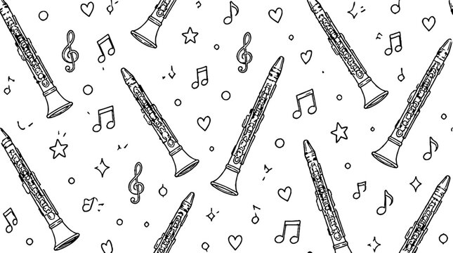 Musical Notes and Clarinets Pattern Design.