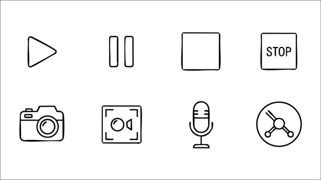 Professional multimedia icons for video editing, streaming, audio players, media controls, entertainment apps, and digital platforms.