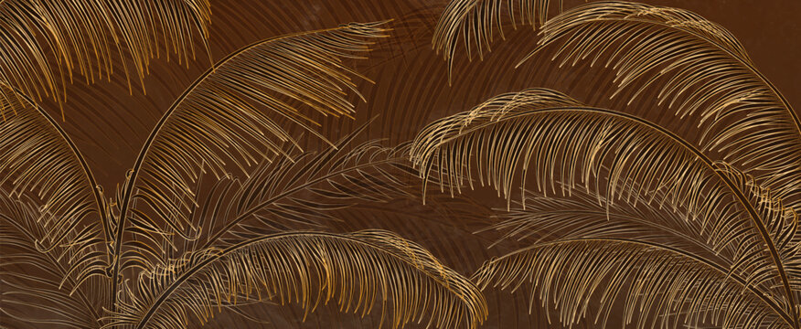 Luxury botanical art background with golden palm leaves. Vector floral banner for wallpaper, packaging, prints, posters, and decor.