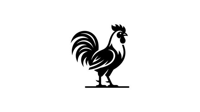 Black Silhouette of a Rooster Bird.