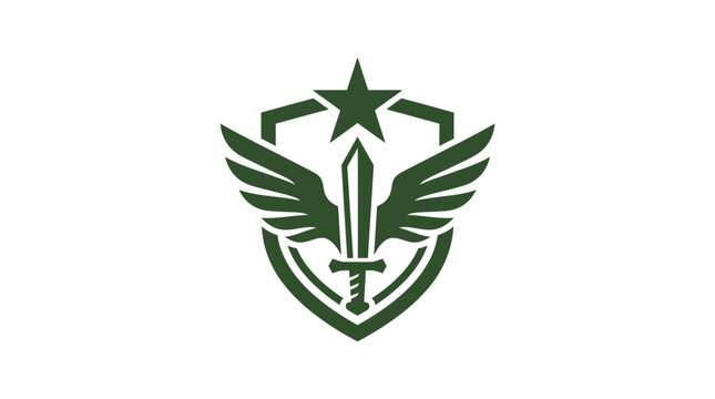 Green shield logo with sword star.