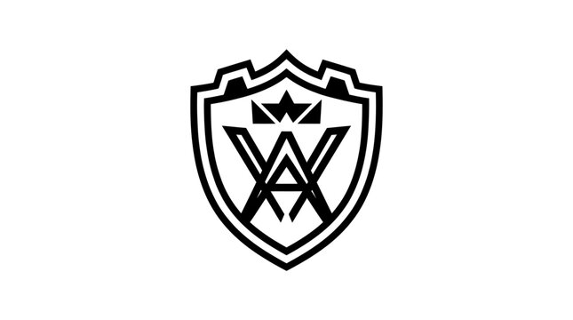 Black shield logo with crown.