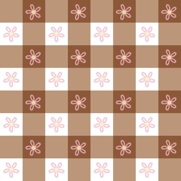Seamless rustic brown and white chequerboard gingham with cute flowers, excellent for autumn country cottage kitchen decor.
