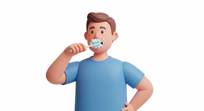 Man brushing teeth 3 d illustration health hygiene dental care isolated