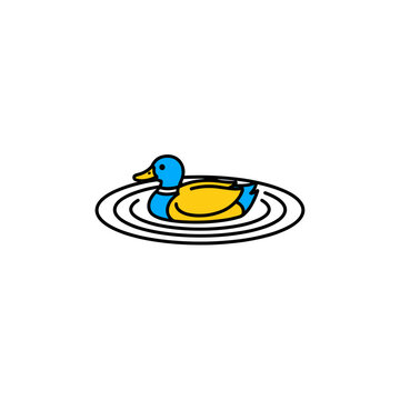 Duck pond scene with a colorful mallard swimming in ripples