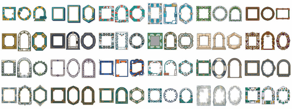 A collection of diverse decorative picture frames and border designs for artistic display