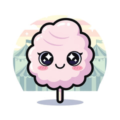 Naklejka premium Cute Kawaii Cotton Candy Character with Sparkling Eyes.