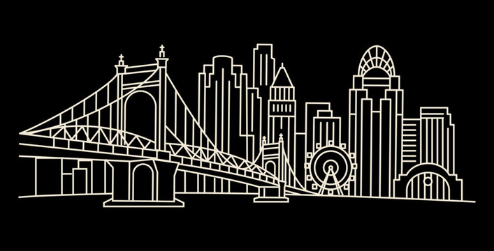 Cincinnati City Skyline Line Art
