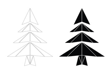 Obraz premium Minimalist geometric christmas tree designs in outline and solid silhouette styles