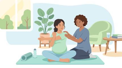 Fototapeta premium Pregnant Woman Performing Gentle Exercise with Physical Therapist