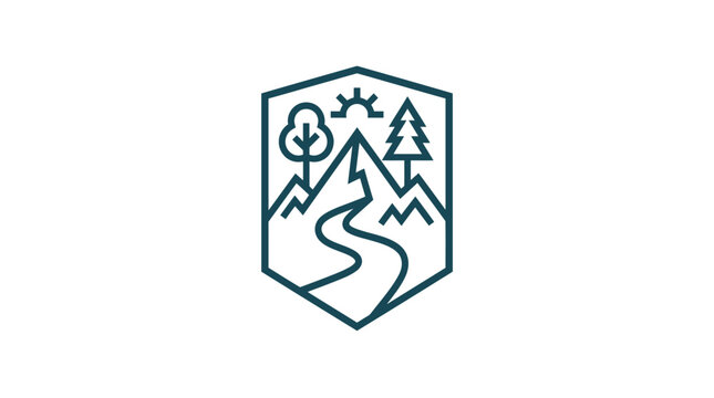 Minimalist Mountain Landscape Shield Emblem Logo Icon