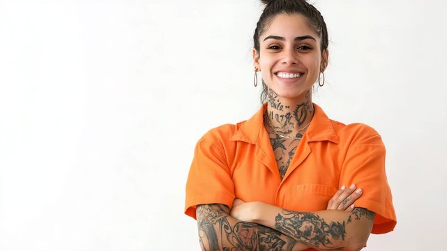 Female prisoner inmate smiling happy`