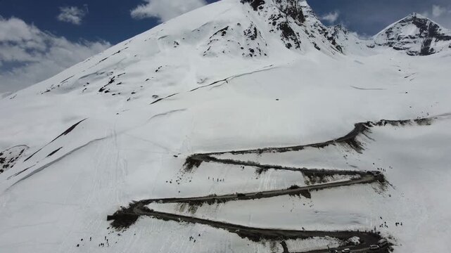 Snow Covered Mountain Pass and Winding Road in Himachal Pradesh