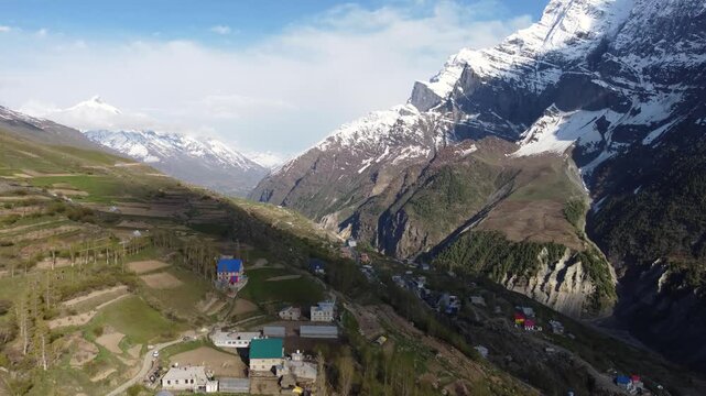 Mountain Road Cutting Through Dramatic Himalayan Terrain Captured by Drone