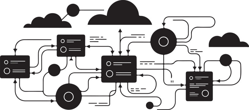 Network infrastructure diagram displaying server nodes and connections.
