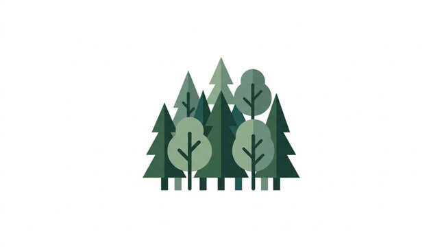 Stylized Forest Illustration with Various Green Trees.