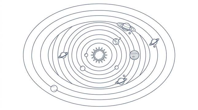 Solar System Diagram Showing Planets Orbiting the Sun.