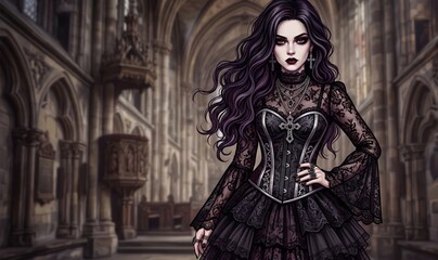 Fototapeta premium Gothic Fashion Portrait Illustration