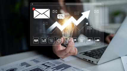 Obraz na płótnie Canvas A dashboard for tracking email marketing analytics. The growth chart visualizes the campaign's performance, open rates, and success in reaching business targets. Fermion