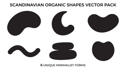 Minimalist scandinavian organic shapes vector pack featuring six unique black artistic forms for modern graphic design and creative branding projects © Ibnu Gazali