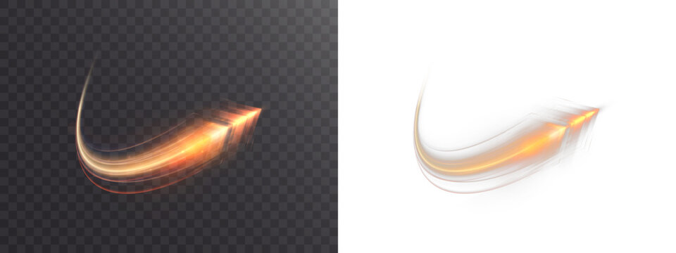A high-speed light effect featuring a curved trajectory of bright yellow flashes. A dynamic, high-speed arrow of light energy.