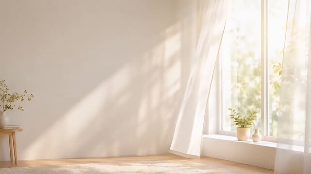 White Room Background with Sunlight and Window