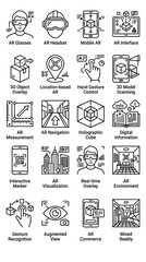 Fototapeta premium Augmented Reality Icons: AR Glasses, VR Headset, Mobile AR, 3D Object Overlay